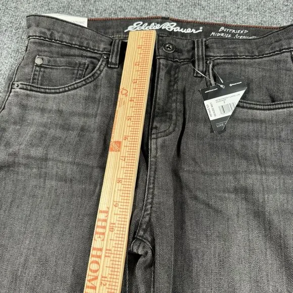 NWT Eddie Bauer Boyfriend Flannel Lined Midrise Straight Jeans Charcoal Size 2 - Picture 11 of 12
